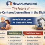 A high-resolution image of Newshuman com logo showing human-centered journalism, emphasizing empathy and context over speed and sensationalism.
