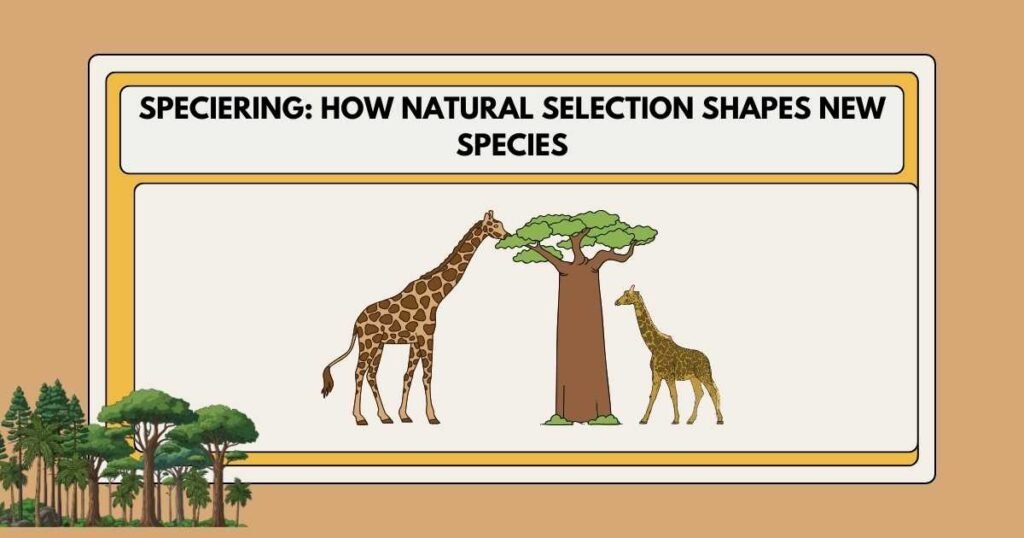 Speciering process explaining how new species evolve through natural selection