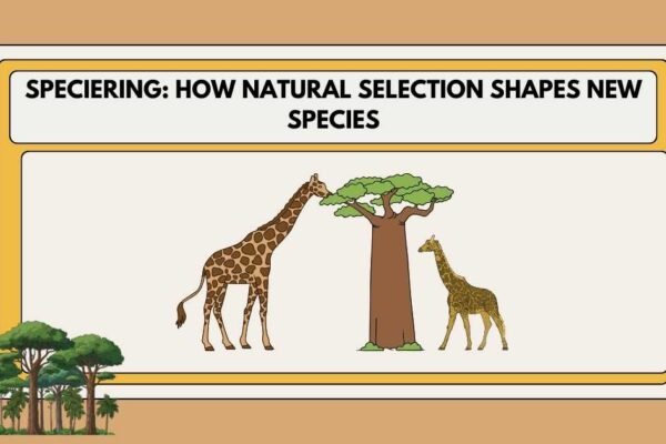 Speciering process explaining how new species evolve through natural selection