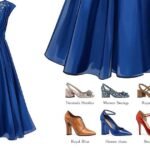Royal blue dress styled with elegant neutral and metallic shoes