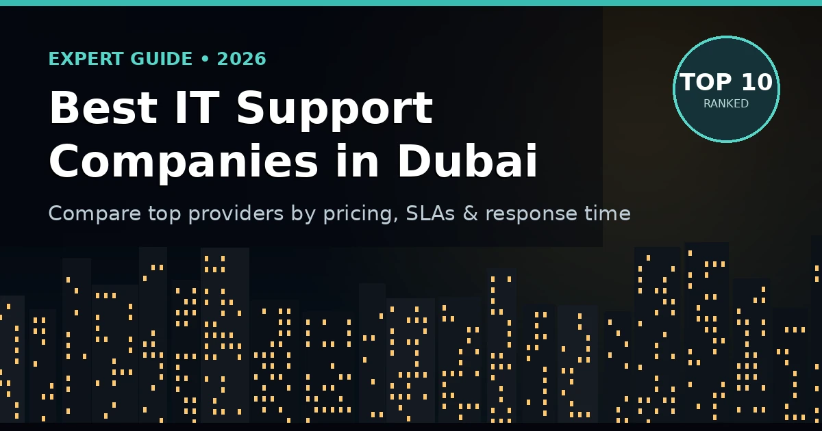 Best IT support companies in Dubai 2026 — skyline graphic with top 10 ranked badge