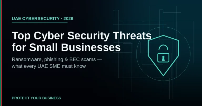 Cyber security threats UAE small business face — shield and lock icon graphic